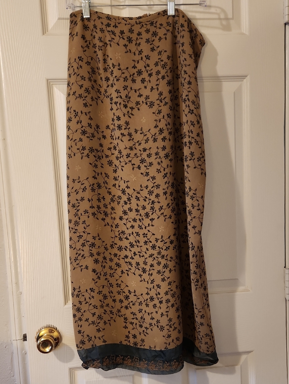 Sigrid Olsen Sz 12 Vintage 90's Dressy Long Women’s Skirt Tan Navy Print